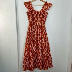 J. Marie Orange Smocked Dixie Ruffle Midi Dress